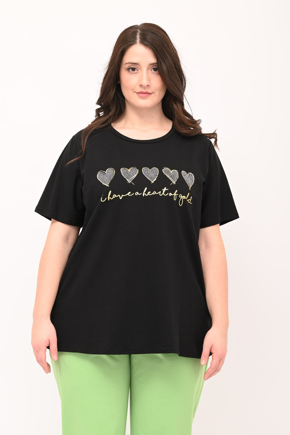 Rhinestone Hearts T-Shirt - Black