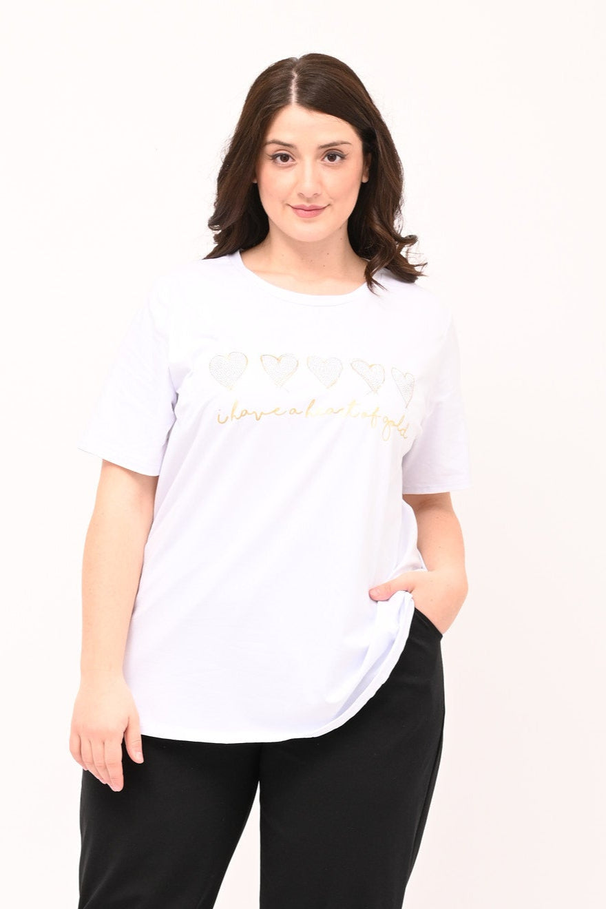 Rhinestone Hearts T-Shirt - White