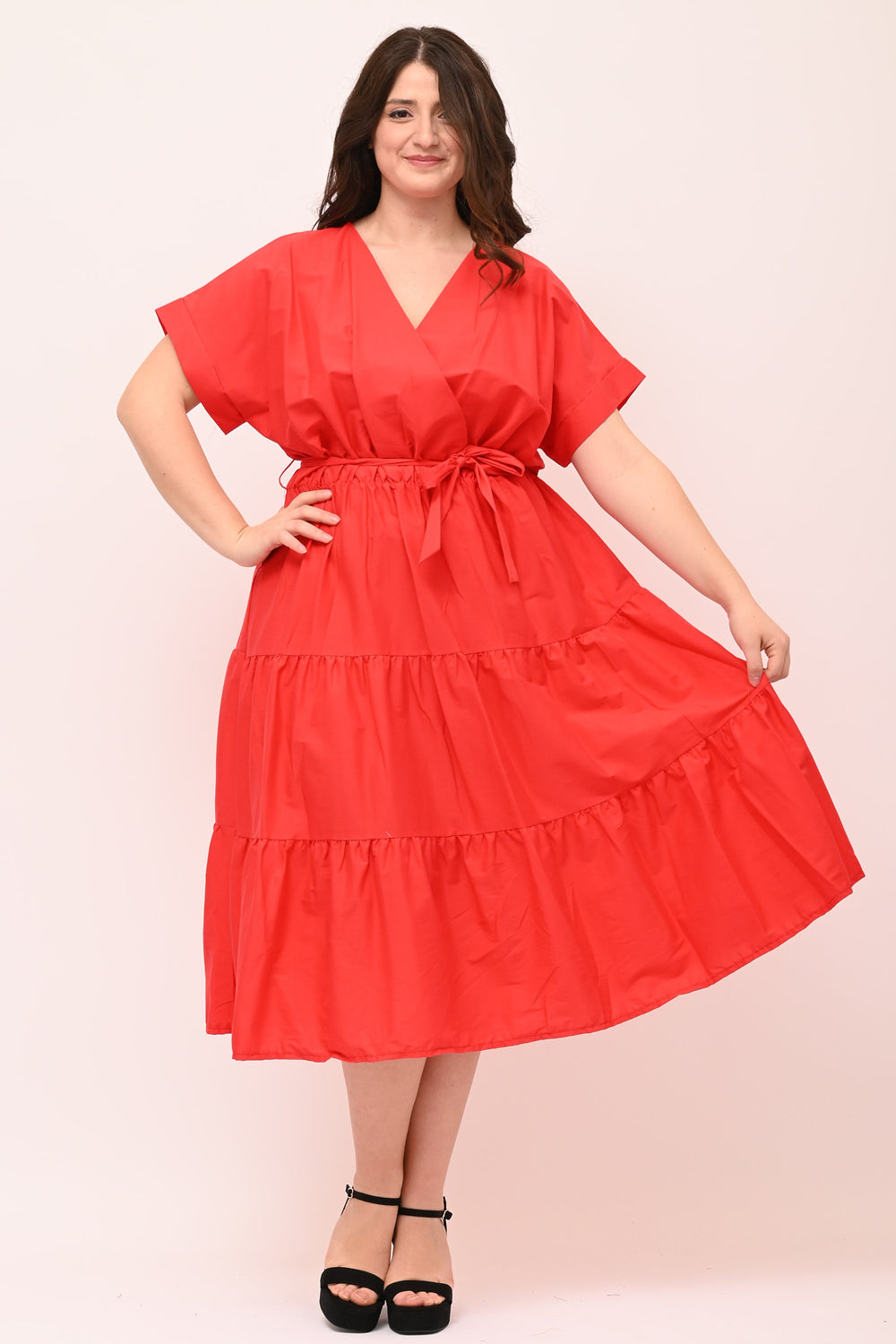 Abito incrocio balze - Rosso