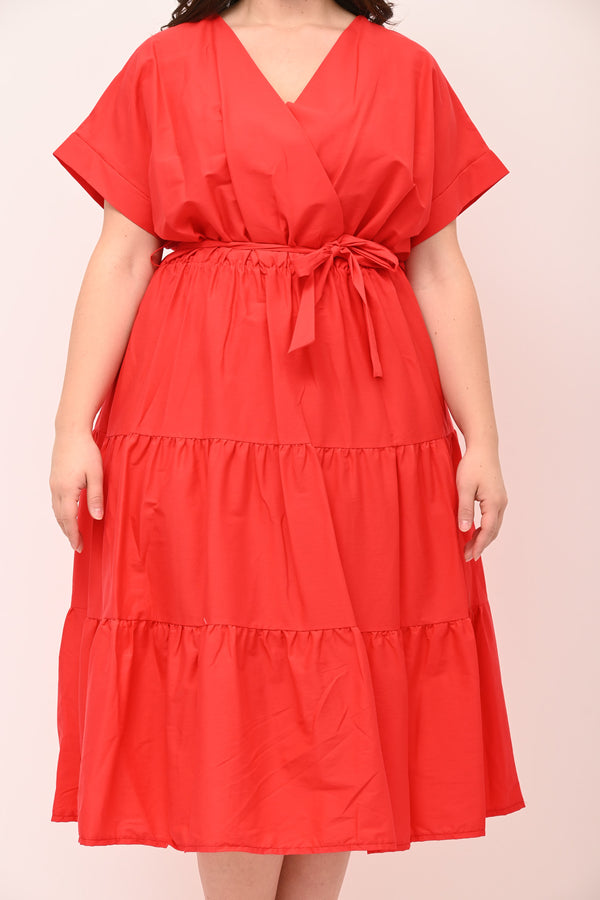 Abito incrocio balze - Rosso