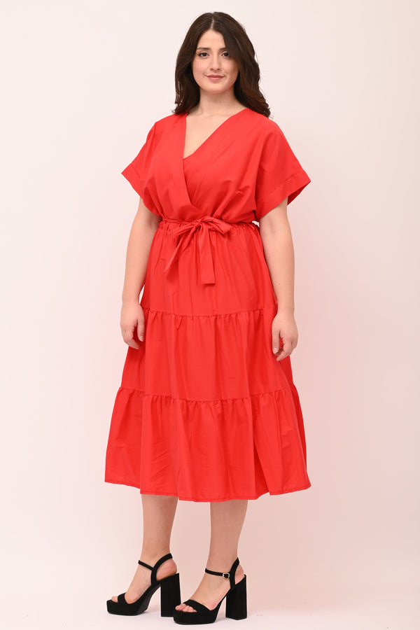 Abito incrocio balze - Rosso