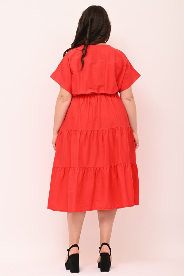 Abito incrocio balze - Rosso