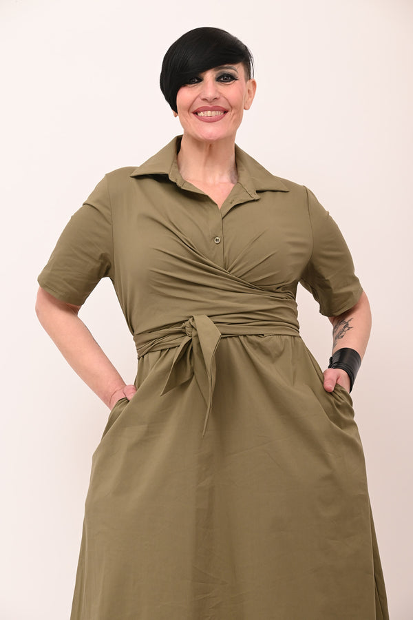 Abito incrocio popeline - Militare