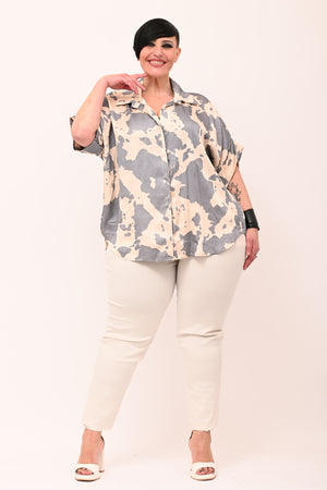 Camicia scatola raso - Muccato grigio