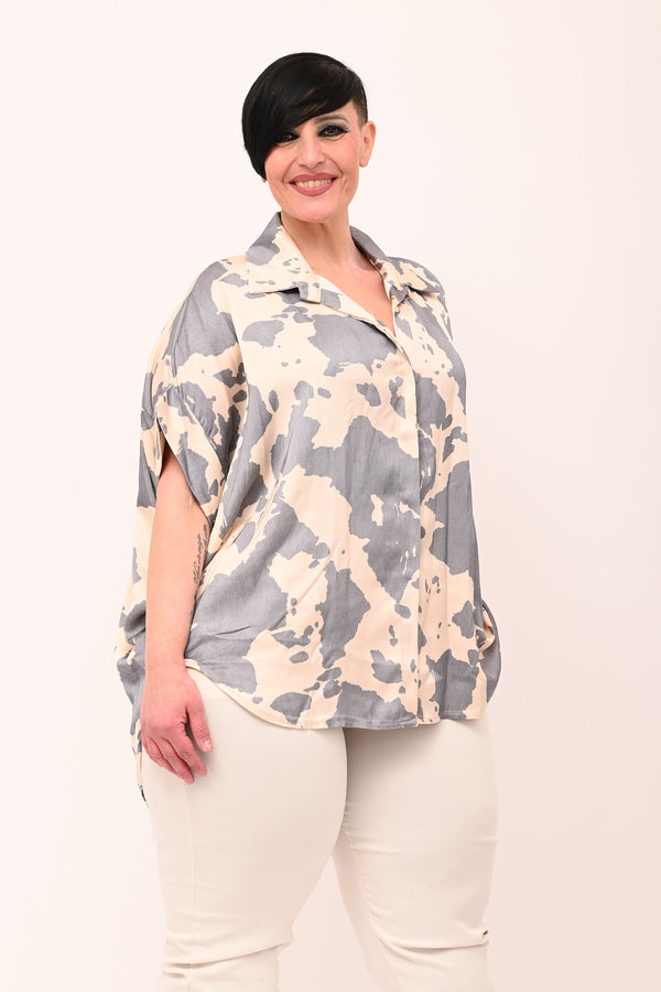 Camicia scatola raso - Muccato grigio