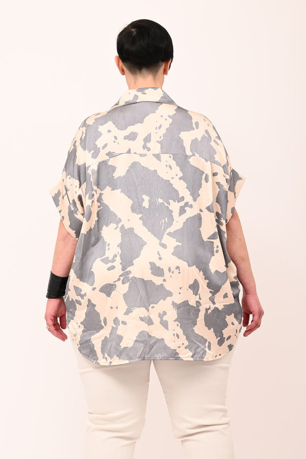 Camicia scatola raso - Muccato grigio