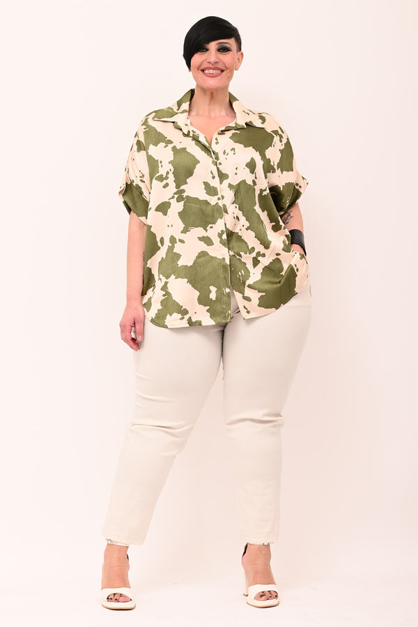 Camicia scatola raso - Muccato verde