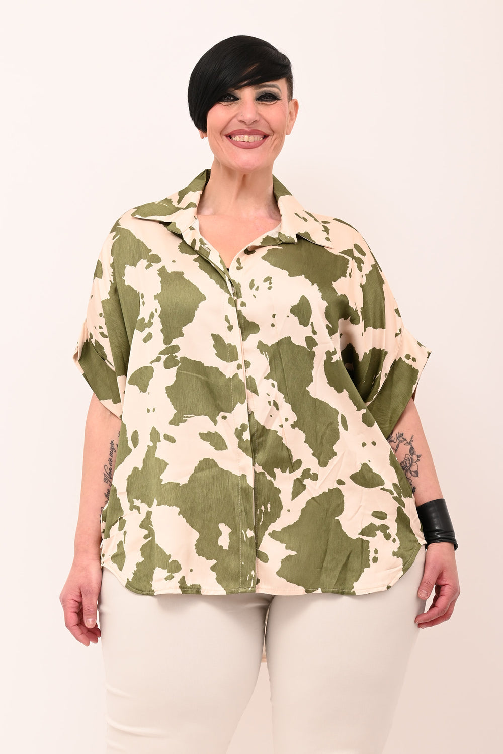 Camicia scatola raso - Muccato verde