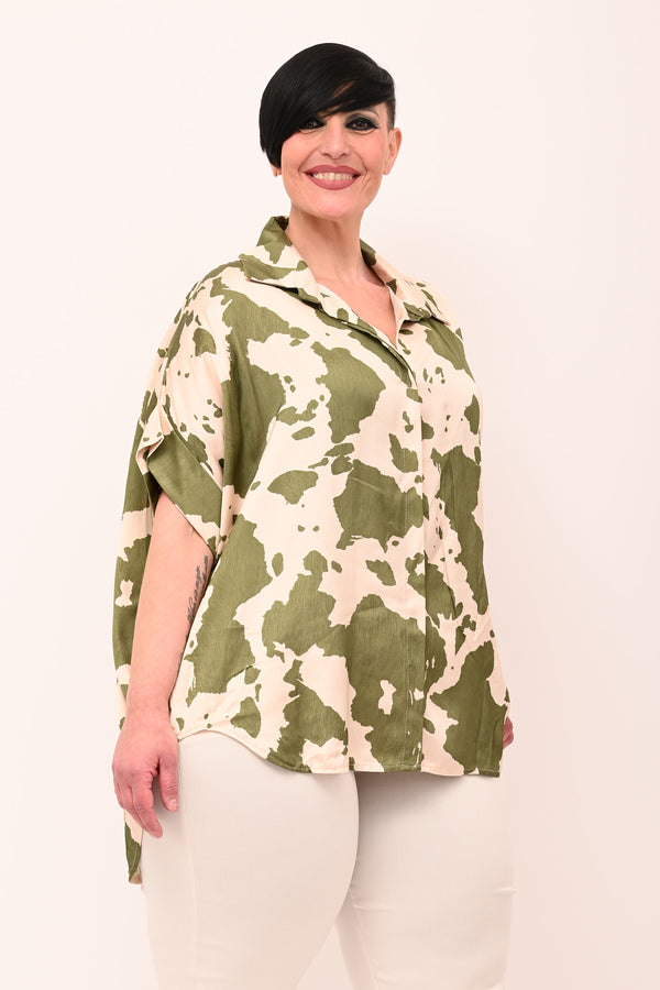 Camicia scatola raso - Muccato verde