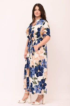 Abito chemisier viscosa fiori - Blu