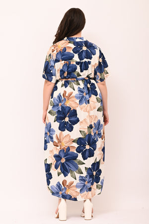 Abito chemisier viscosa fiori - Blu