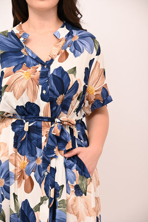 Abito chemisier viscosa fiori - Blu