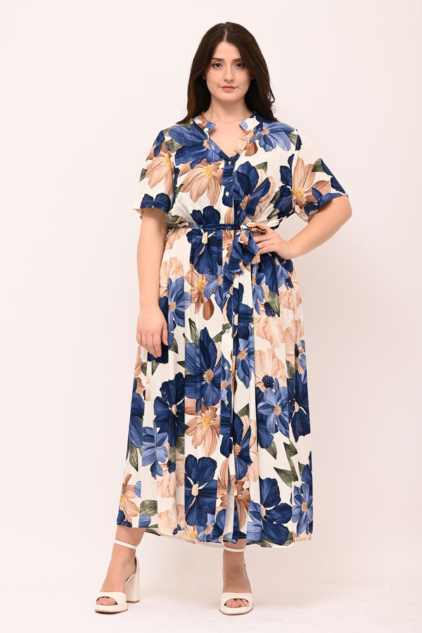 Abito chemisier viscosa fiori - Blu