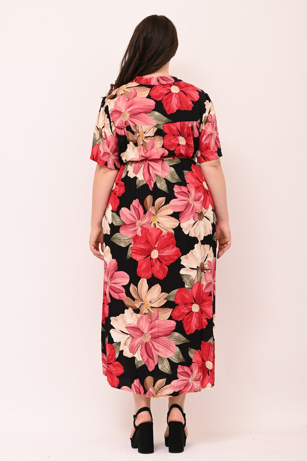 Abito chemisier viscosa fiori - Nero