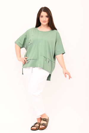 T-shirt over tagli - Verde salvia