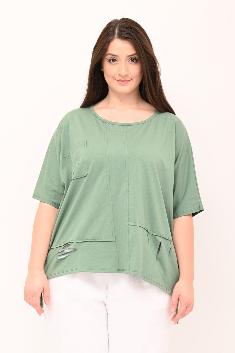 T-shirt over tagli - Verde salvia