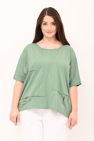 T-shirt over tagli - Verde salvia