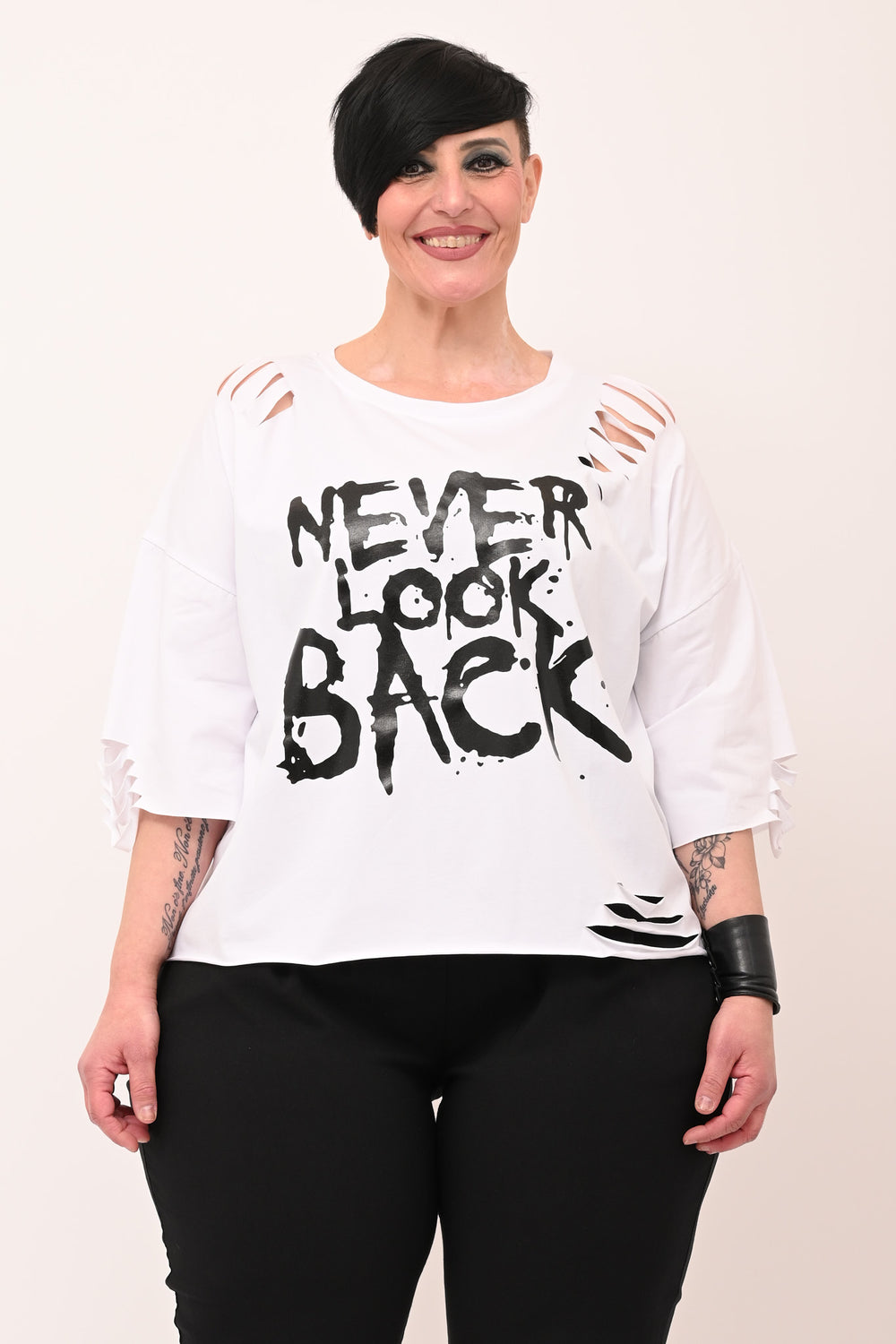 T-shirt tagli scritte - Bianco