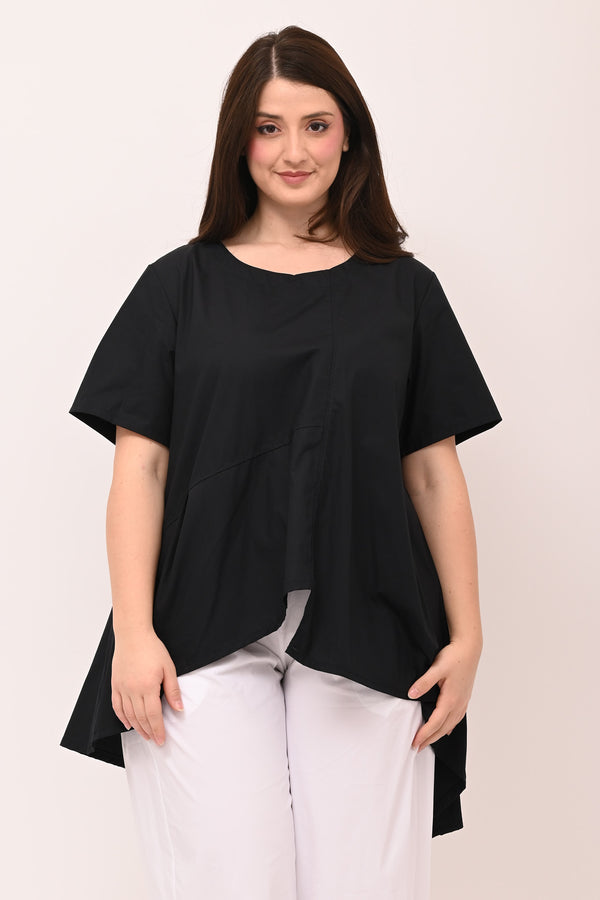 Blusa cotone asimmetrica - Nero