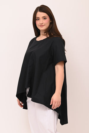 Blusa cotone asimmetrica - Nero