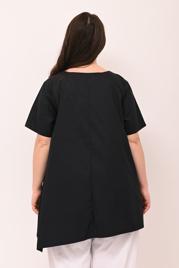 Blusa cotone asimmetrica - Nero