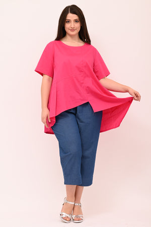 Blusa cotone asimmetrica - Fuxia