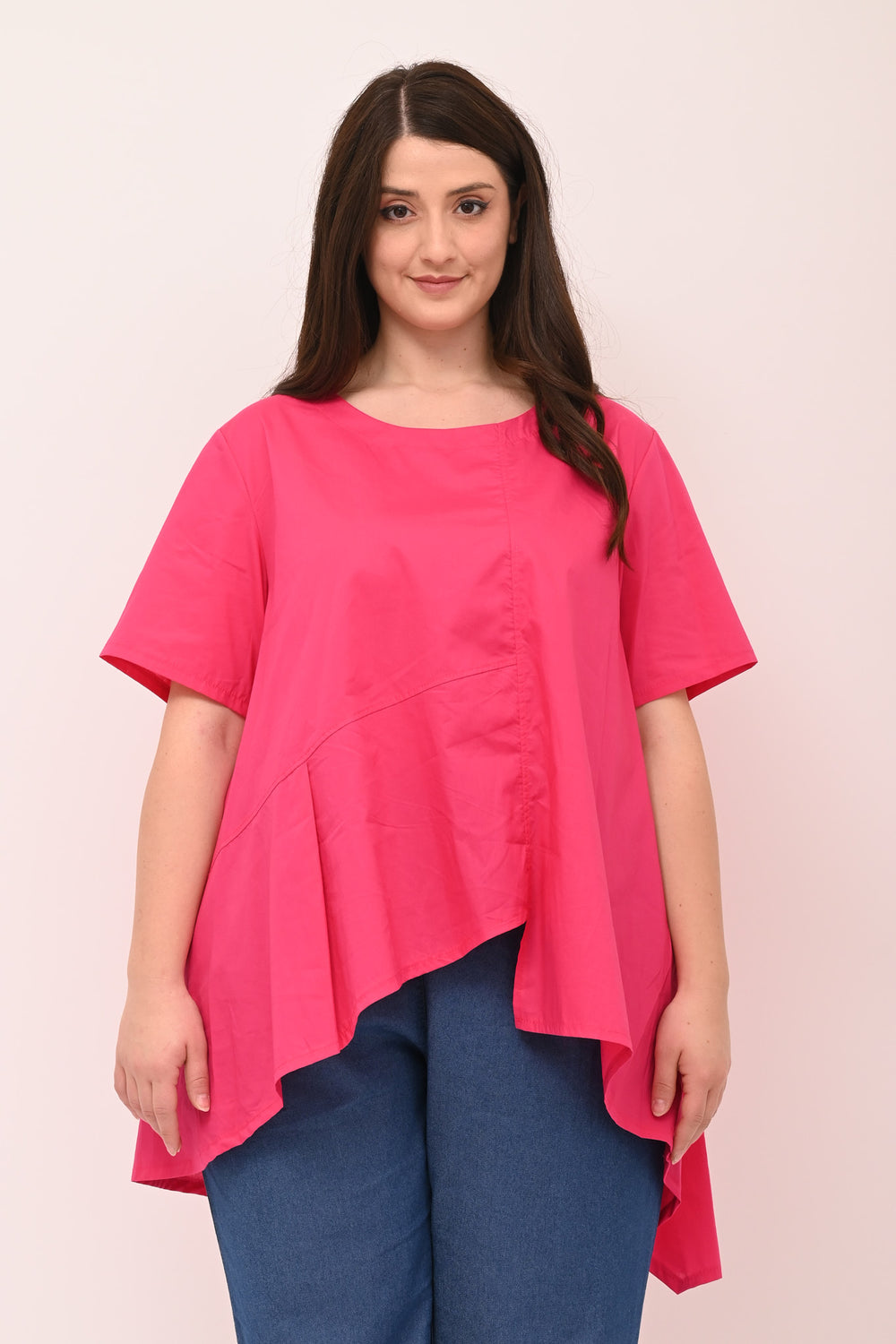 Blusa cotone asimmetrica - Fuxia