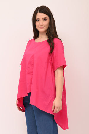 Blusa cotone asimmetrica - Fuxia