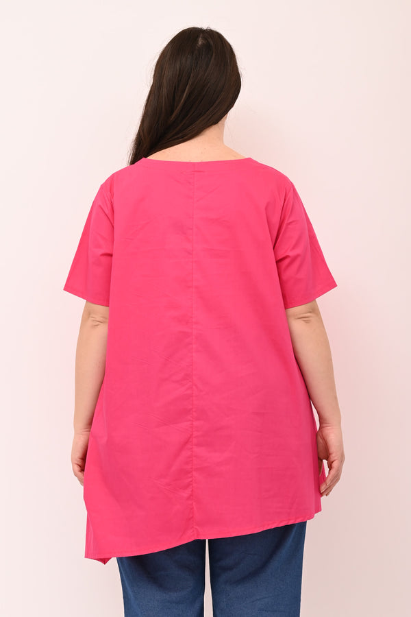 Blusa cotone asimmetrica - Fuxia