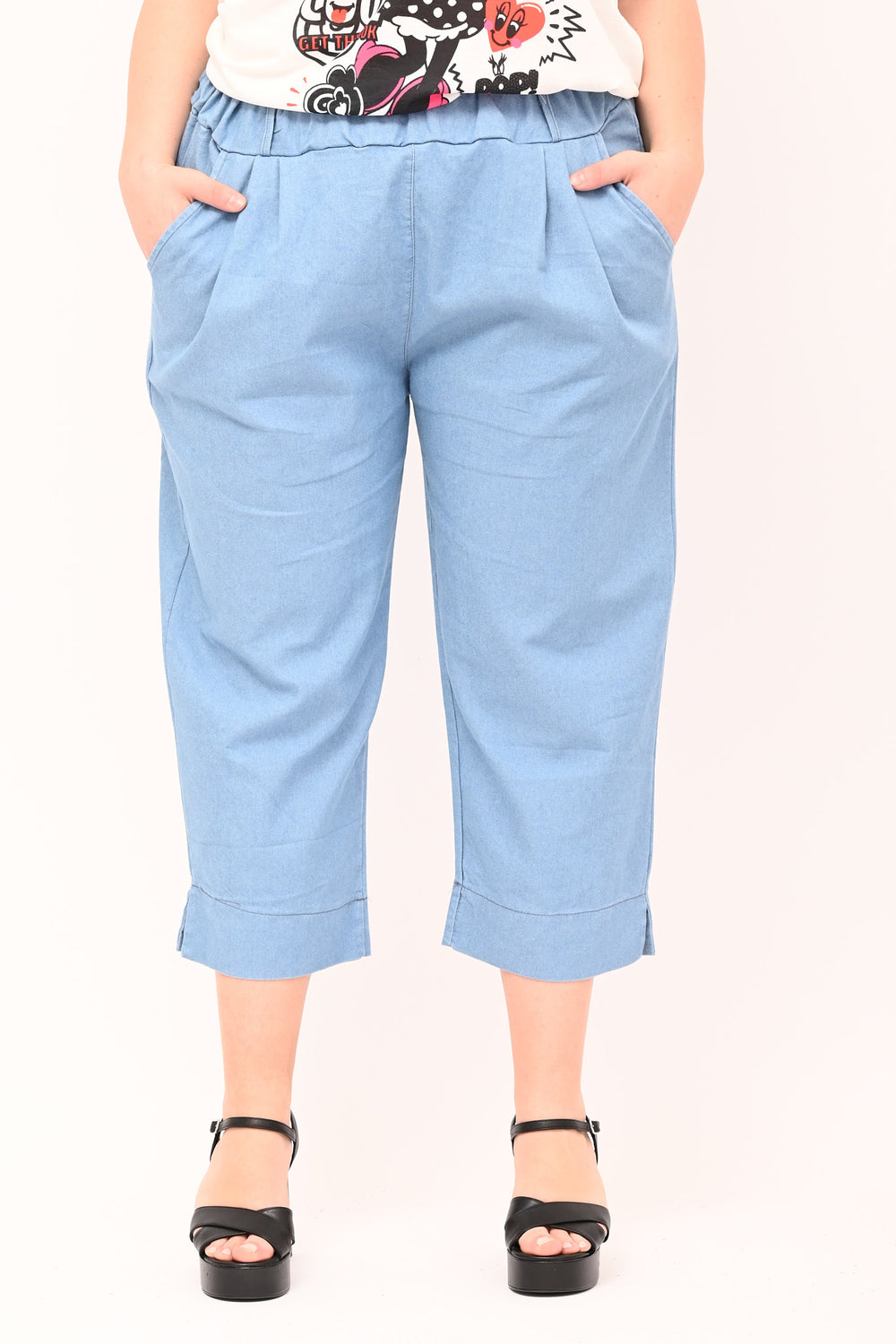 Capri jeans elasticizzato- Jeans chiaro