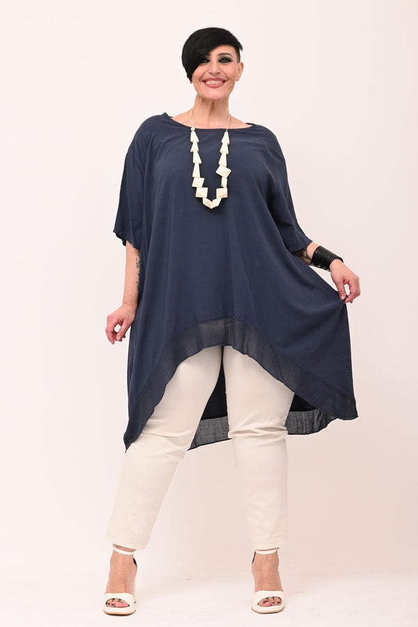 Maxi blusa asimmetrica bordo - Blu