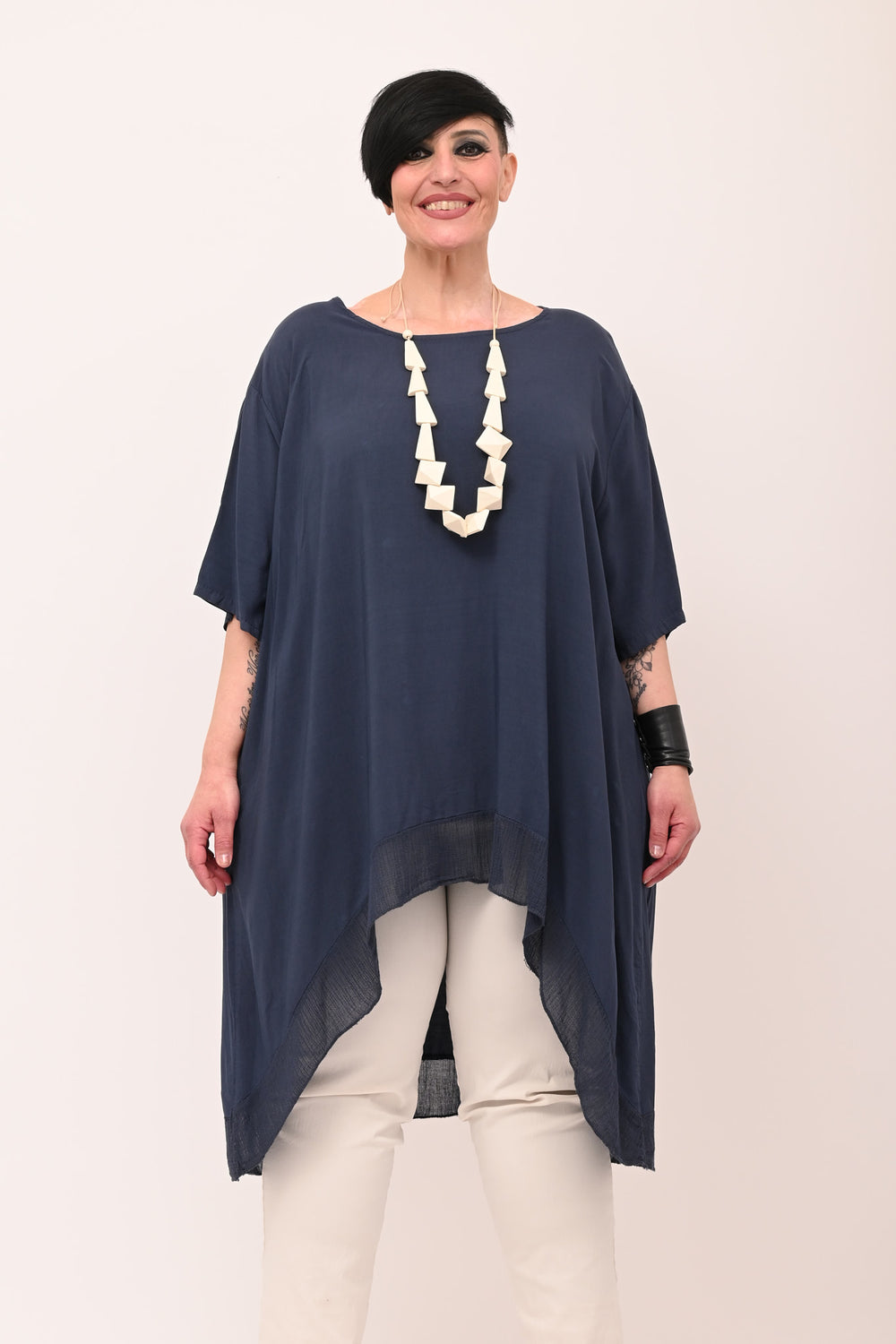 Maxi blusa asimmetrica bordo - Blu