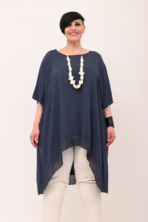 Maxi blusa asimmetrica bordo - Blu