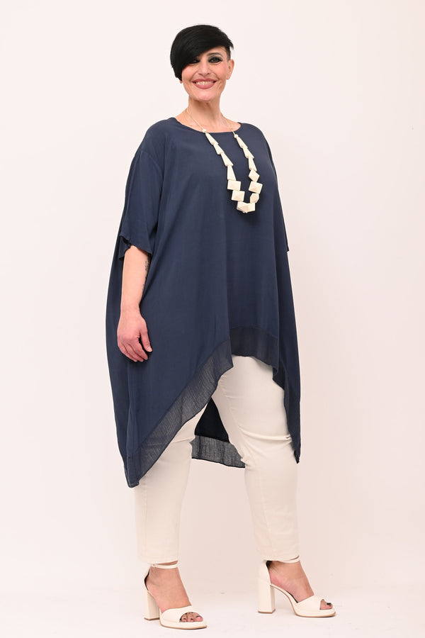 Maxi blusa asimmetrica bordo - Blu