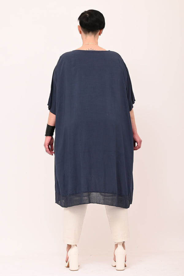 Maxi blusa asimmetrica bordo - Blu