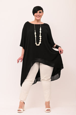 Maxi blusa asimmetrica bordo - Nero