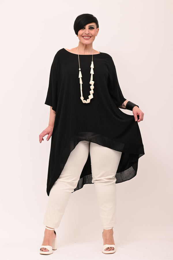 Maxi blusa asimmetrica bordo - Nero