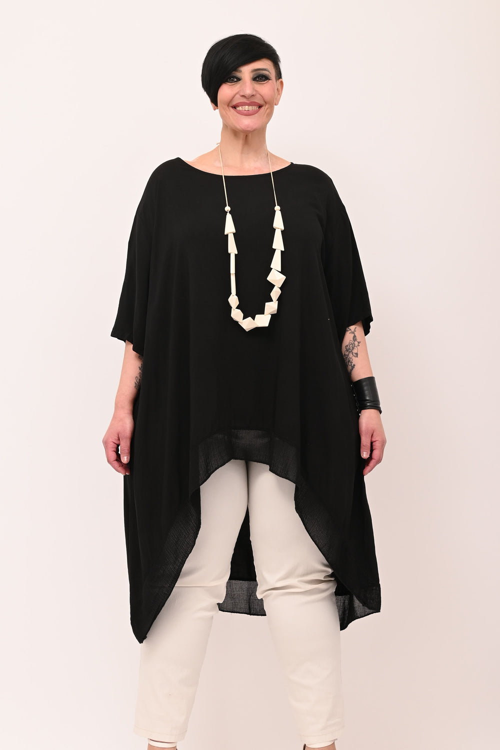 Maxi blusa asimmetrica bordo - Nero