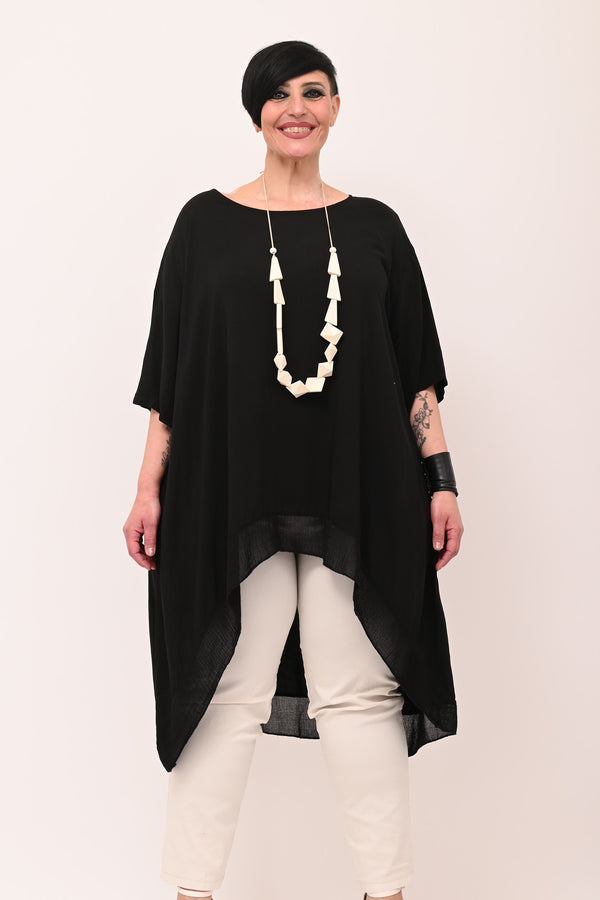 Maxi blusa asimmetrica bordo - Nero