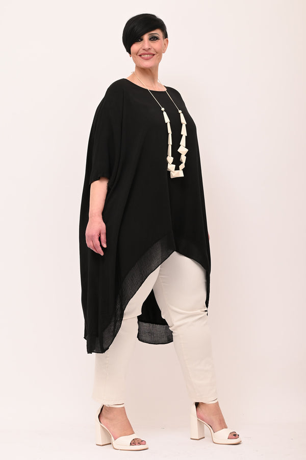Maxi blusa asimmetrica bordo - Nero