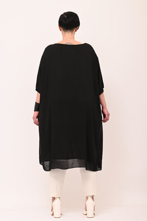 Maxi blusa asimmetrica bordo - Nero