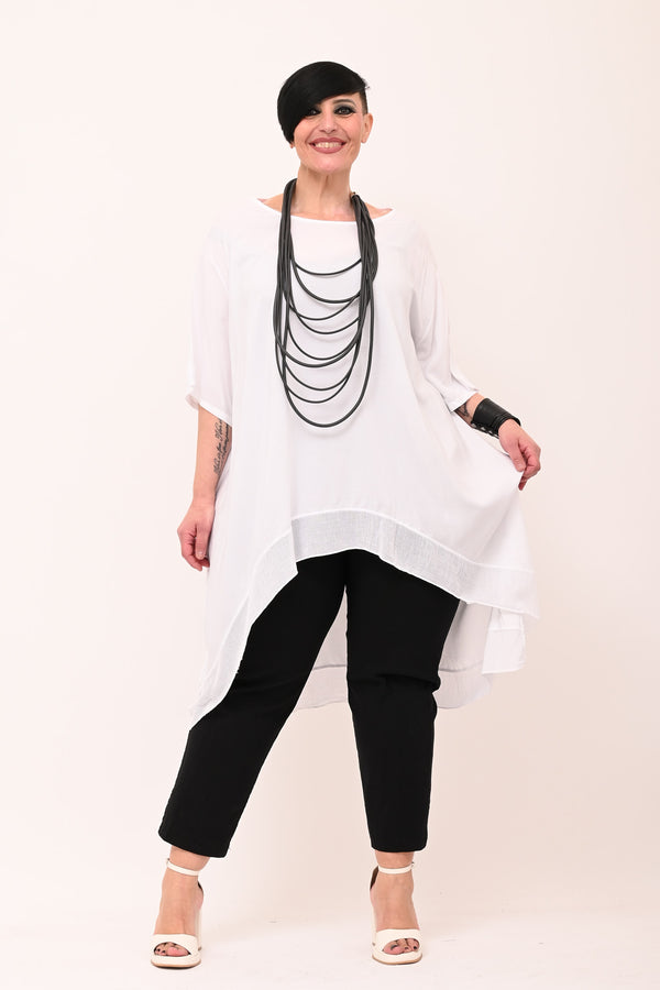 Maxi blusa asimmetrica bordo - Bianco