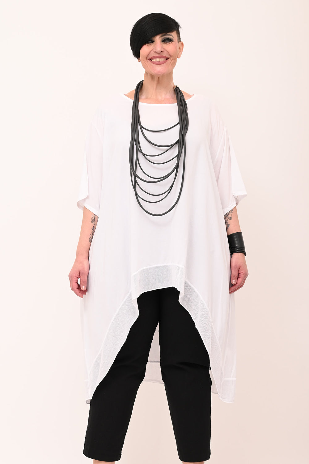 Maxi blusa asimmetrica bordo - Bianco