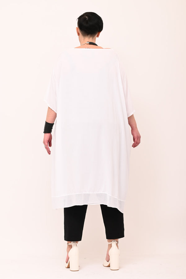 Maxi blusa asimmetrica bordo - Bianco