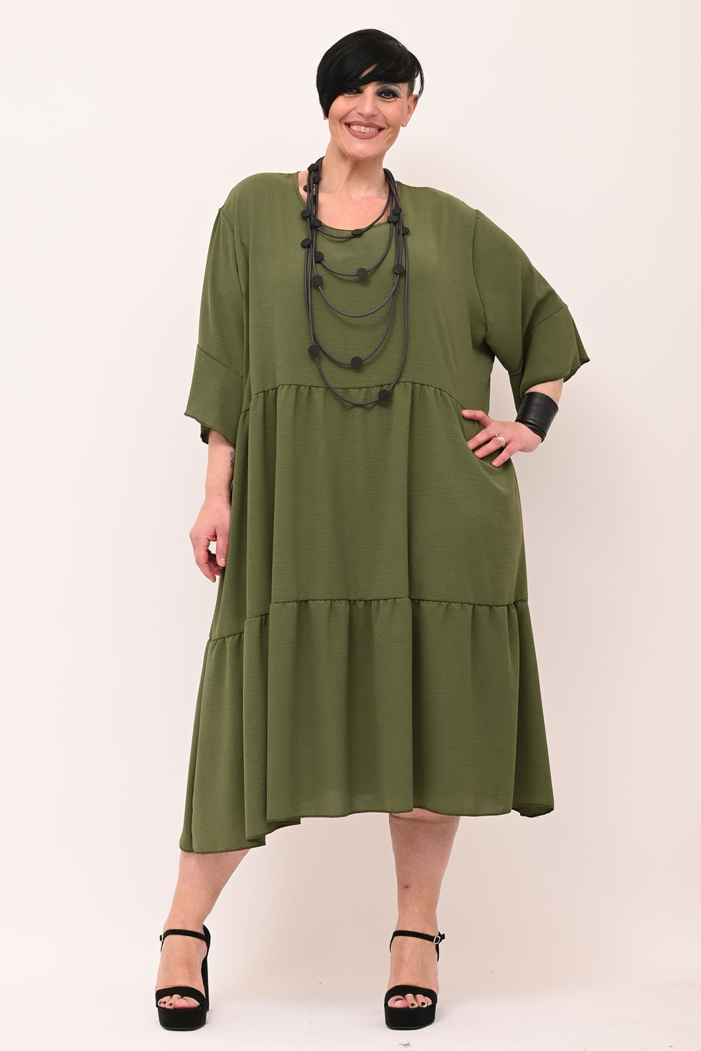 Maxi abito balze - Verde militare