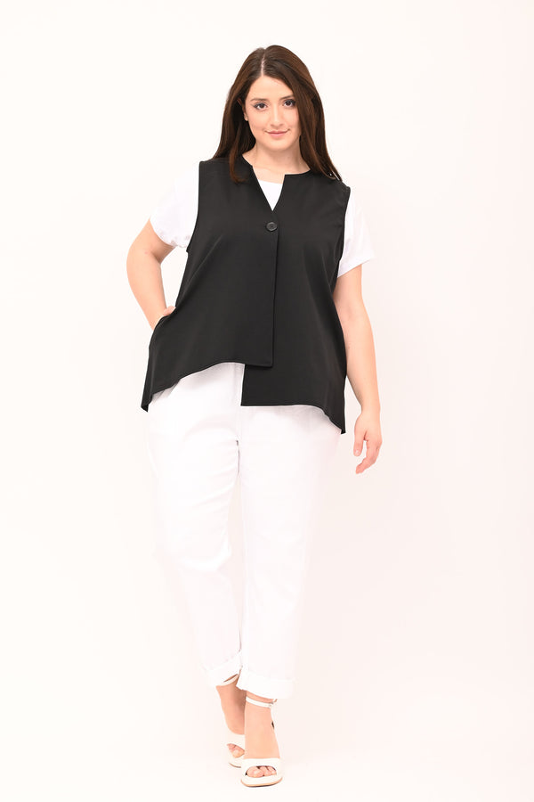 Gilet senza collo bottone - Nero