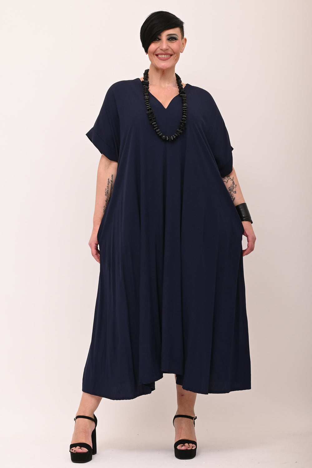 Maxi abito viscosa scollo V - Blu