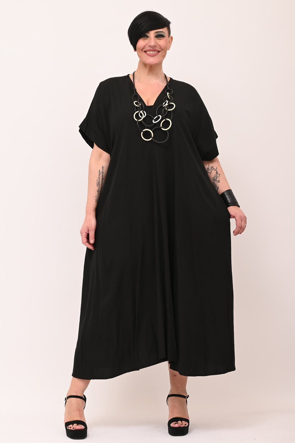 Maxi abito viscosa scollo V - Nero