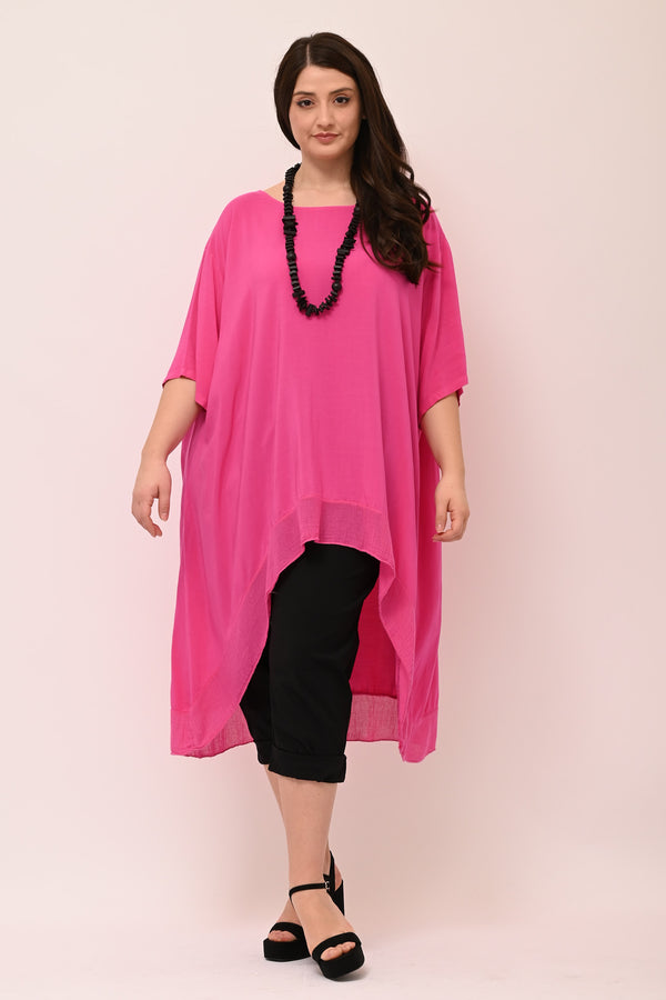 Maxi blusa asimmetrica bordo - Fuxia