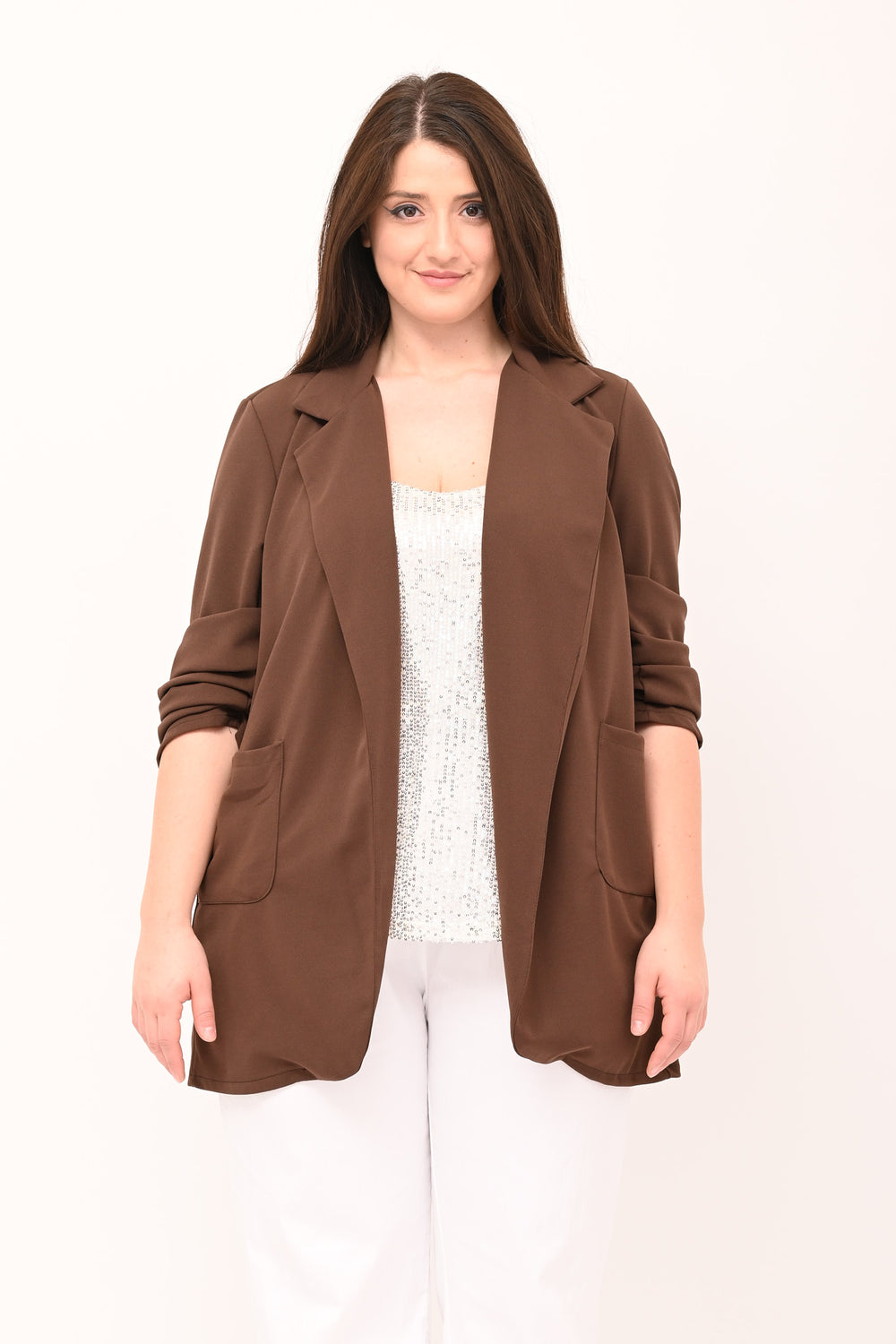 Giacca lunga crepe - Moka